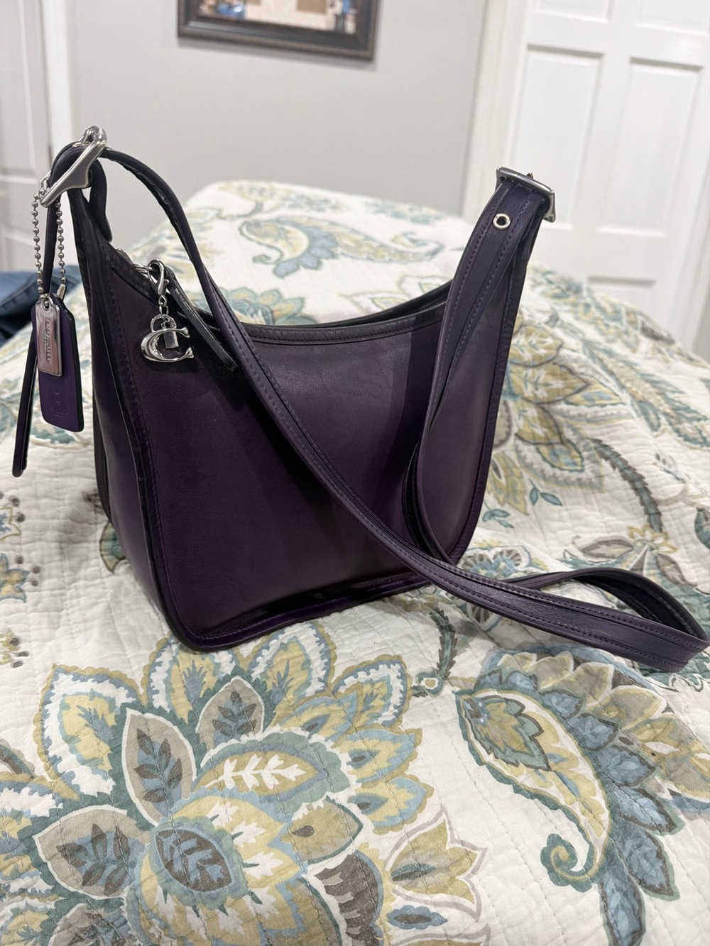 Vintage Coach 9950 Purple Leather Shoulder SilverHardware authentication -photo